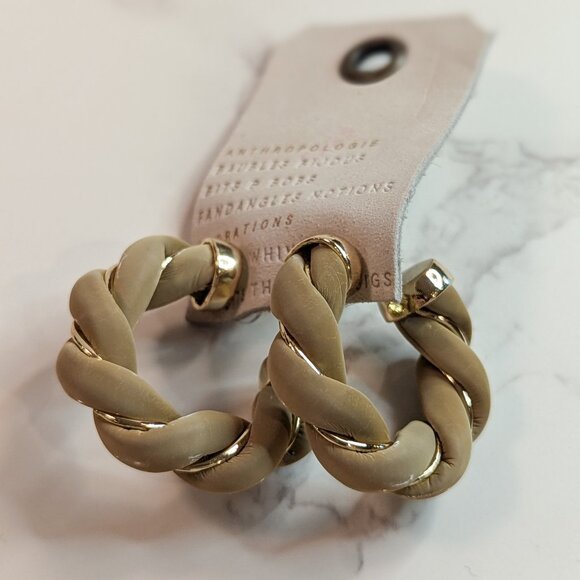 Anthropologie Jewelry - Anthropologie Faux-Leather Twist Hoop Earrings